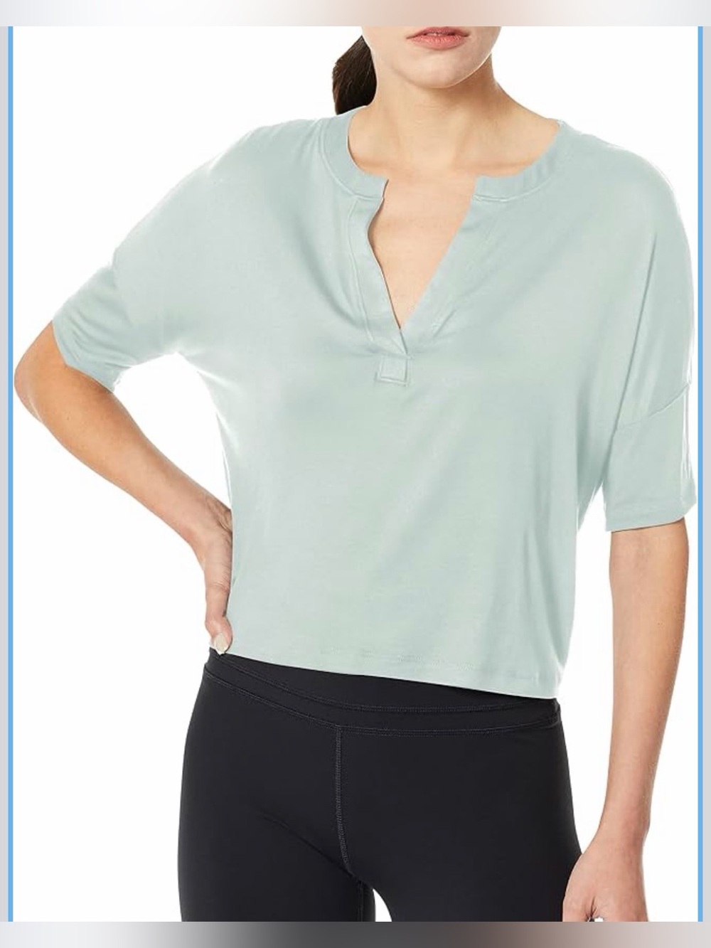 Beyond Yoga Slinky‎ Modal Jersey Split Neck Tee Mint Medium Women’s Cropped Top